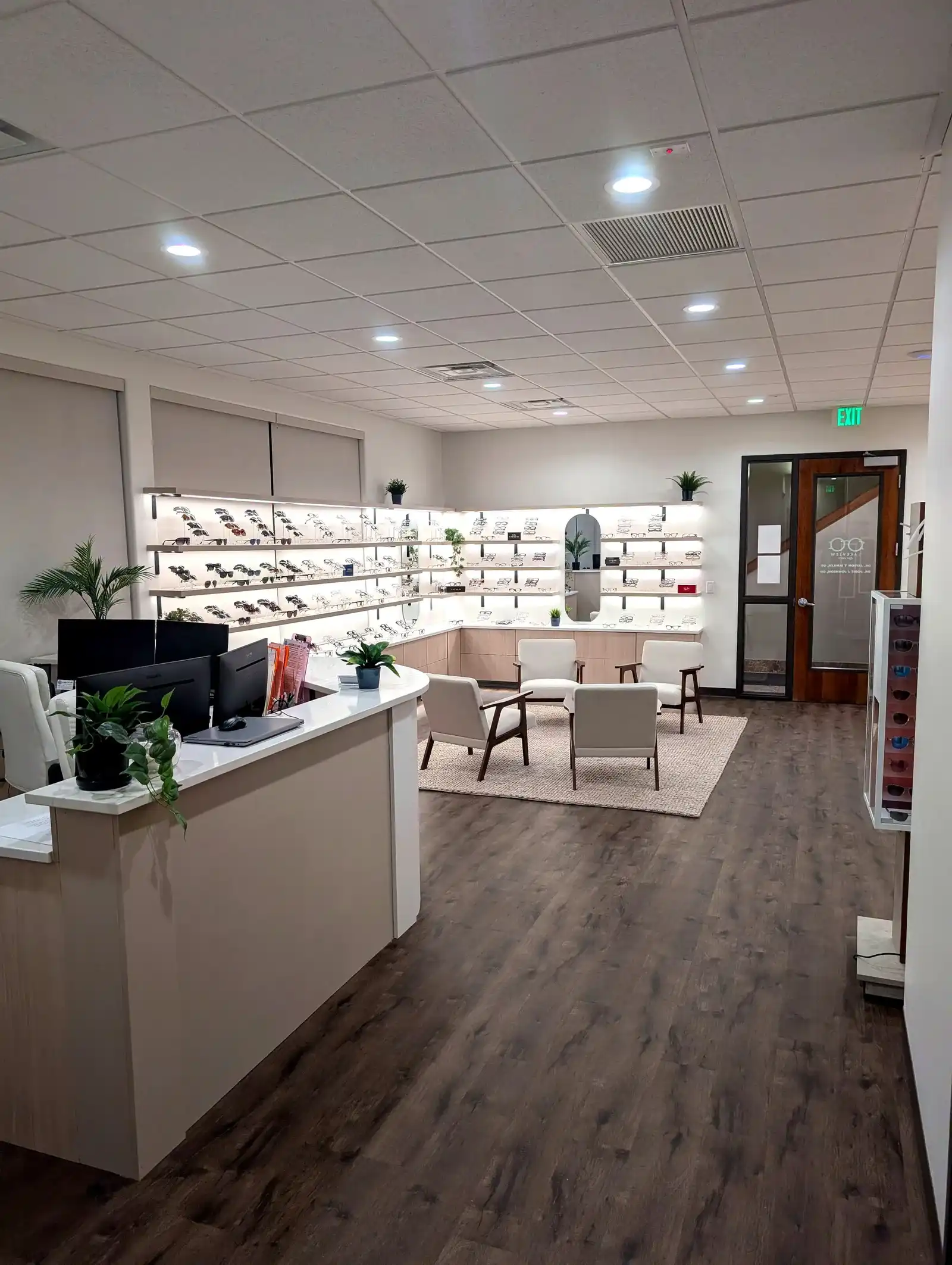 Reception and seating area inside Cedar Valley Eyecare in Eagle Mountain, Utah