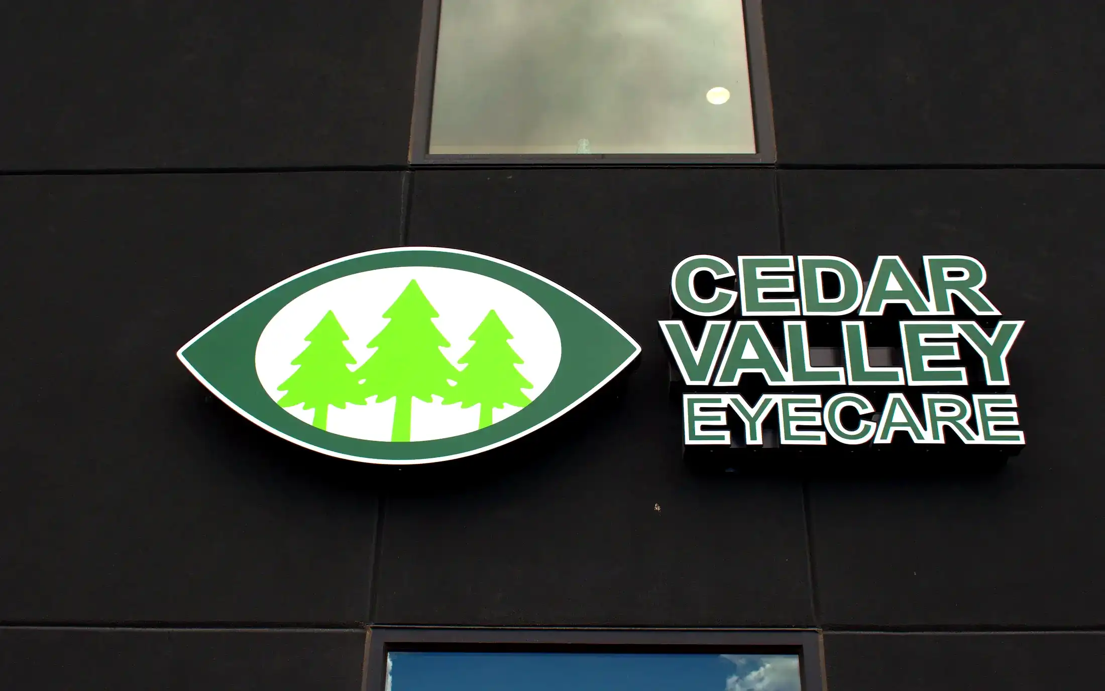 Cedar Valley Eyecare sign on the office exterior