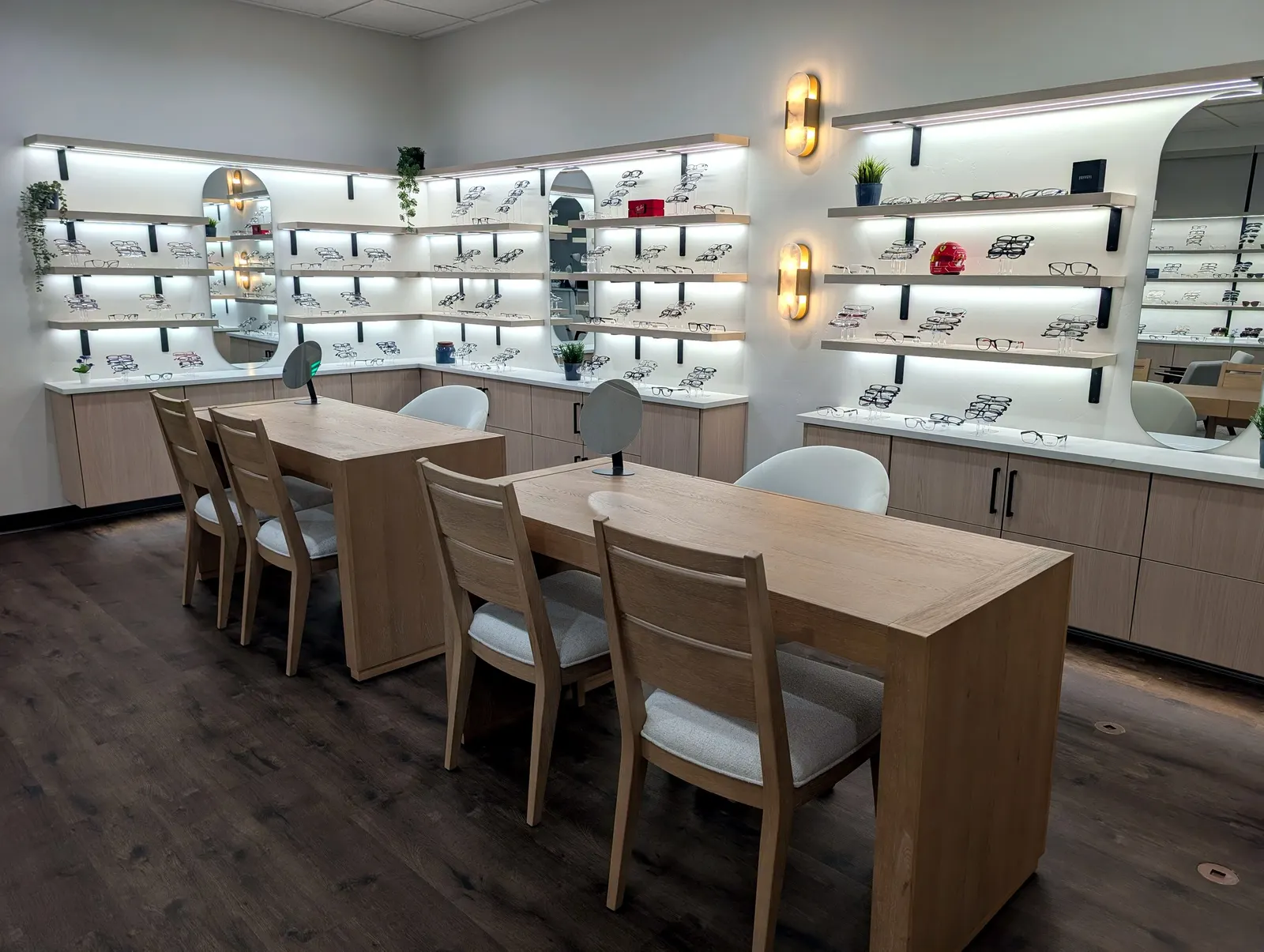 Prescription eyeglasses and premium lens styling area at Cedar Valley Eyecare in Eagle Mountain, Utah