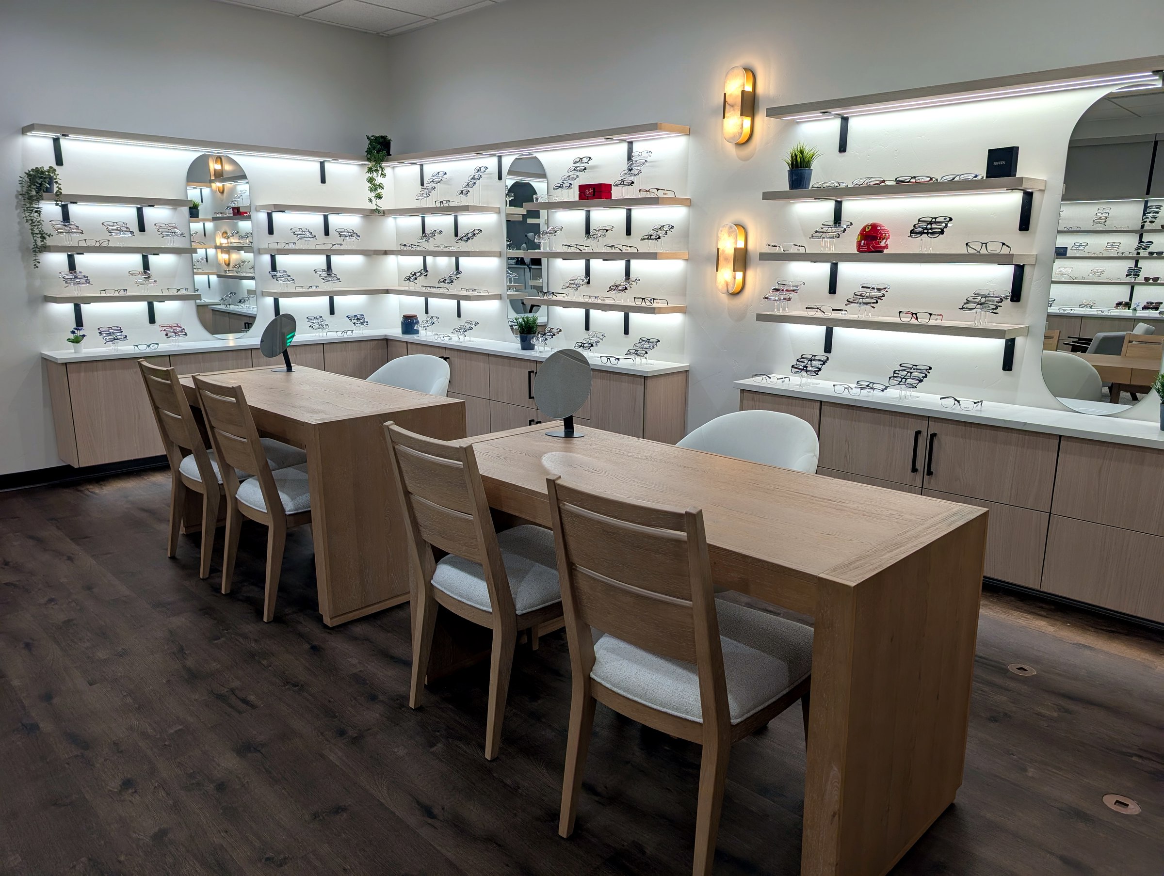 Prescription eyeglasses and premium lens styling area at Lakeview Eye Care in Syracuse, Utah